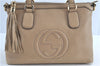 Authenic GUCCI SOHO Tassel 2Way Shoulder Tote Bag GG Leather 308362 Beige H9089