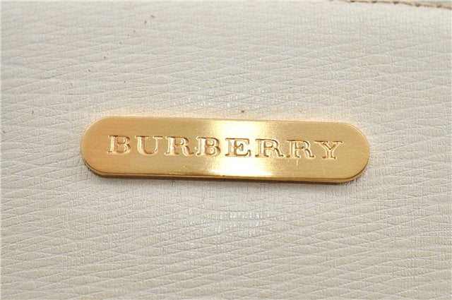 Authentic BURBERRY Vintage Leather Shoulder Bag Ivory H9092
