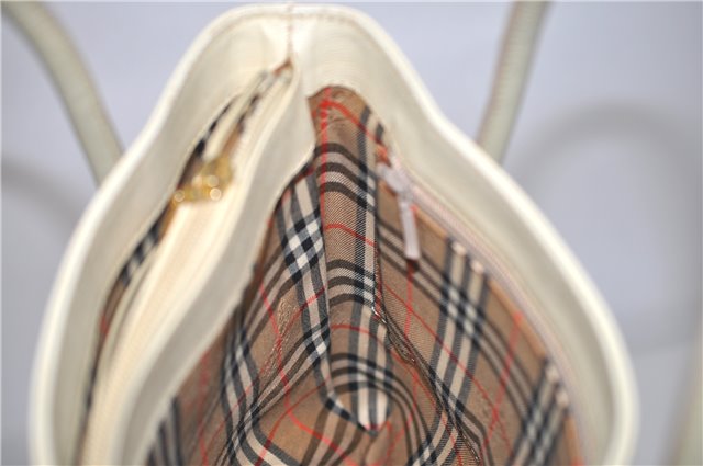 Authentic BURBERRY Vintage Leather Shoulder Bag Ivory H9092