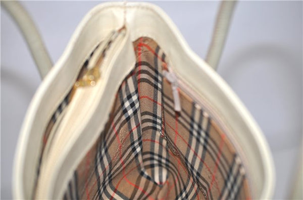 Authentic BURBERRY Vintage Leather Shoulder Bag Ivory H9092