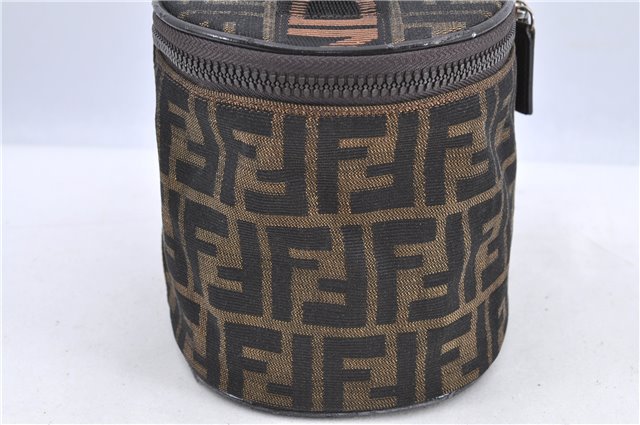 Authentic FENDI Zucca Vanity Bag Pouch Purse Canvas Leather Brown H9106