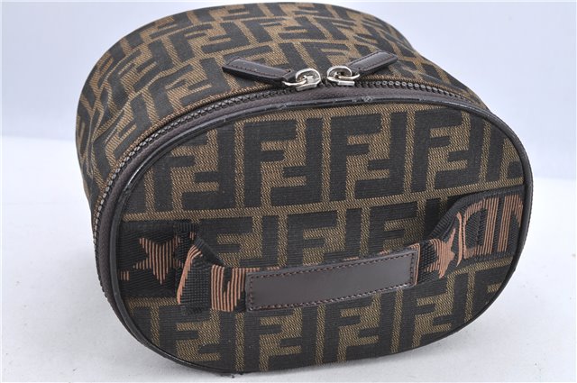 Authentic FENDI Zucca Vanity Bag Pouch Purse Canvas Leather Brown H9106