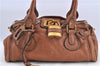 Authentic Chloe Paddington Leather Shoulder Bag Brown H9109