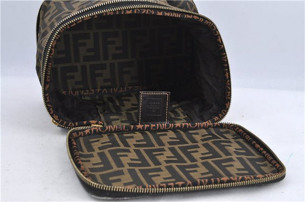 Authentic FENDI Zucca Vanity Bag Pouch Purse Nylon Leather Brown H9114