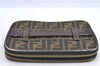 Authentic FENDI Zucca Vanity Bag Pouch Purse Nylon Leather Brown H9114