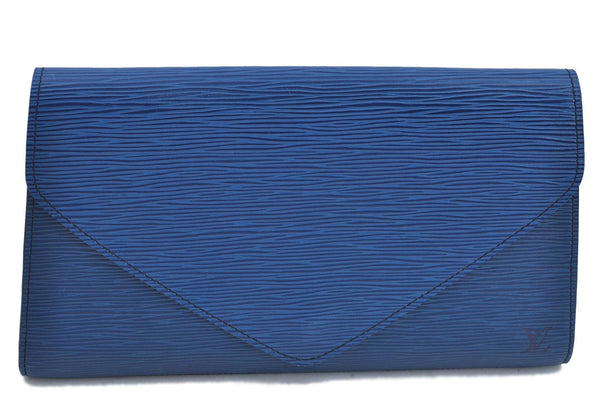 Authentic Louis Vuitton Epi Arts Deco Clutch Bag Blue M52635 LV H9119