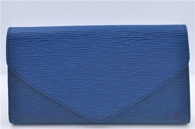 Authentic Louis Vuitton Epi Arts Deco Clutch Bag Blue M52635 LV H9119