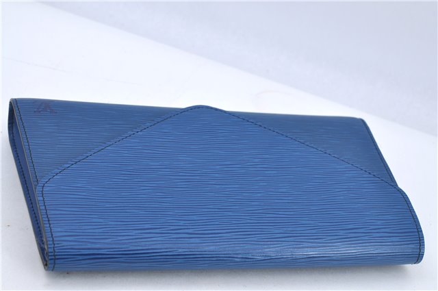 Authentic Louis Vuitton Epi Arts Deco Clutch Bag Blue M52635 LV H9119