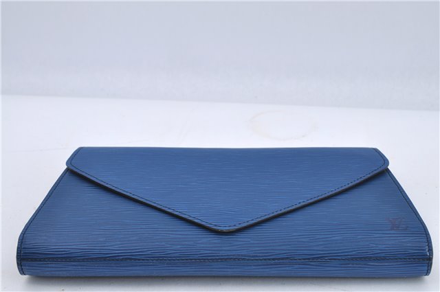 Authentic Louis Vuitton Epi Arts Deco Clutch Bag Blue M52635 LV H9119