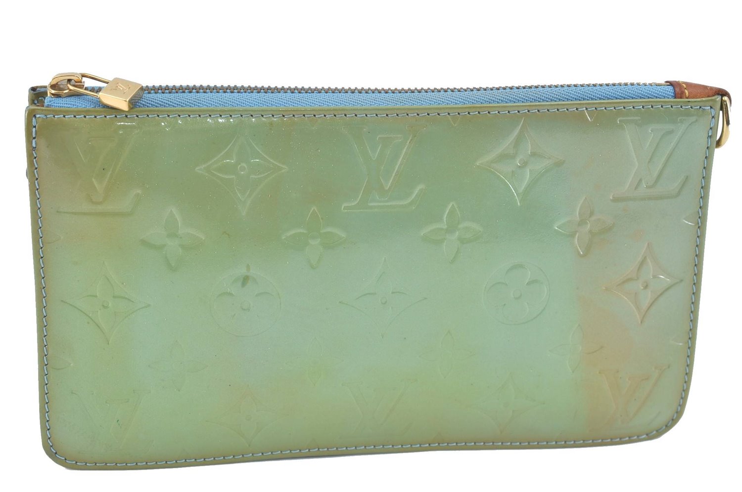 Auth Louis Vuitton Vernis Lexington Hand Bag Pouch Light Green M91011 LV H9159