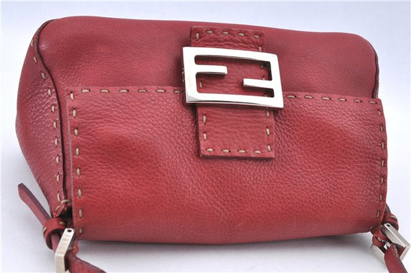 Authentic FENDI Mamma Baguette Shoulder Hand Bag Leather Red H9170