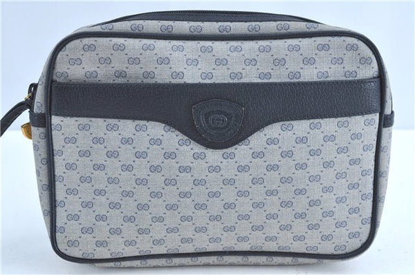 Authentic GUCCI Micro GG PVC Leather Clutch Hand Bag Purse Navy Blue H9177