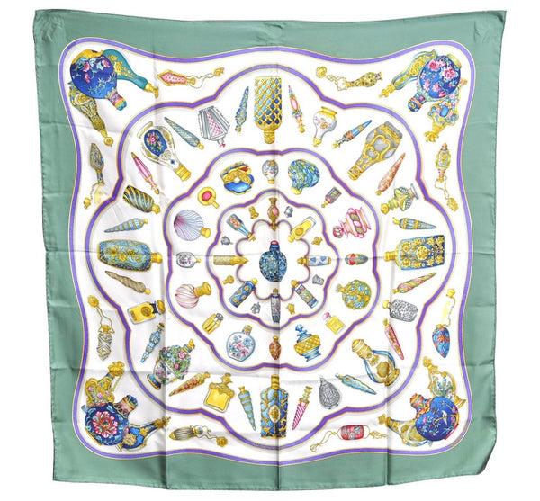 Auth HERMES Carre 90 Scarf "Pourvu qu'on ait l'ivresse" Silk Dark Green H9200