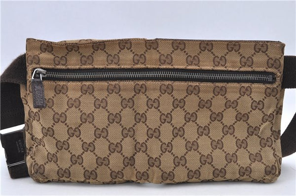 Authentic GUCCI Waist Body Bag GG Canvas Leather 28566 Brown H9208