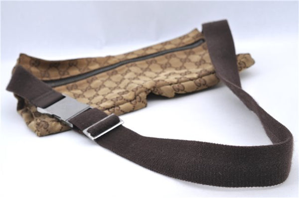 Authentic GUCCI Waist Body Bag GG Canvas Leather 28566 Brown H9208