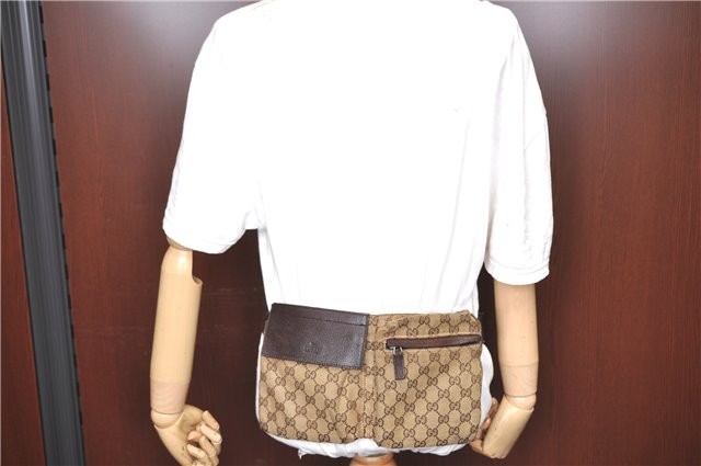 Authentic GUCCI Waist Body Bag GG Canvas Leather 28566 Brown H9208