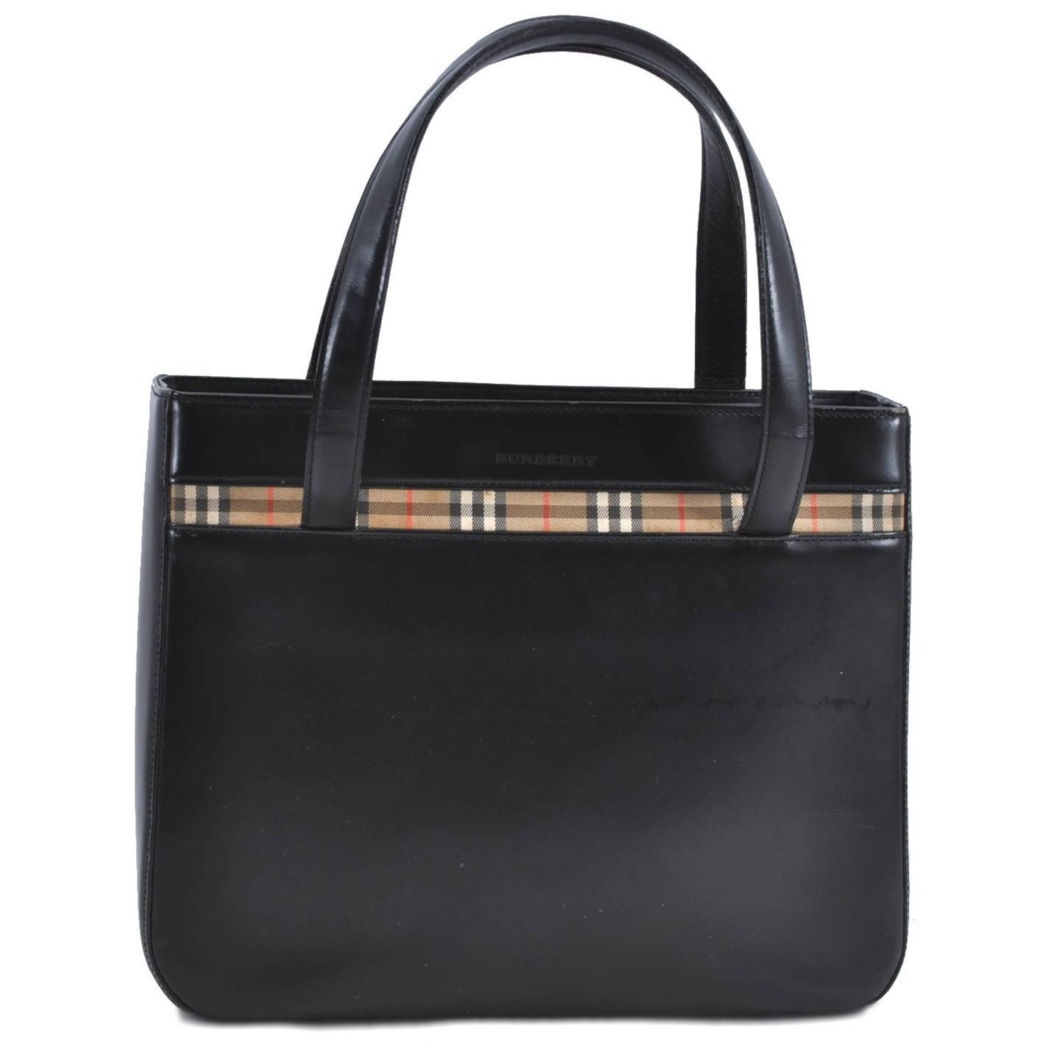 Authentic BURBERRY Nova Check Shoulder Bag Leather Canvas Black H9210