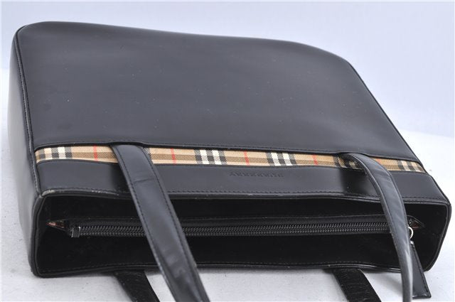 Authentic BURBERRY Nova Check Shoulder Bag Leather Canvas Black H9210