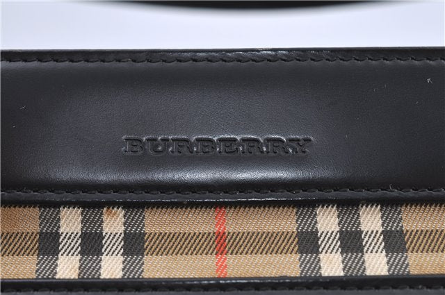 Authentic BURBERRY Nova Check Shoulder Bag Leather Canvas Black H9210