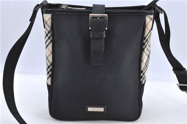 Authentic BURBERRY BLACK LABEL Nova Check Shoulder Cross Bag Nylon Black H9211