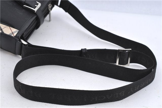 Authentic BURBERRY BLACK LABEL Nova Check Shoulder Cross Bag Nylon Black H9211