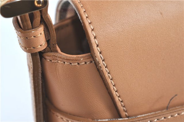 Authentic BURBERRY Vintage Leather Shoulder Hand Bag Purse Beige H9220