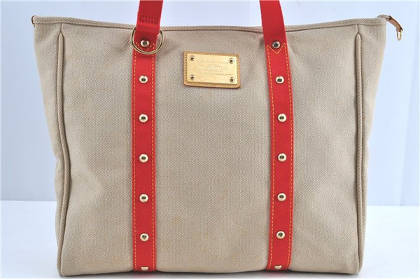 Authentic Louis Vuitton Antigua Cabas GM Tote Bag Ivory Red M40032 LV H9232