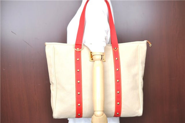 Authentic Louis Vuitton Antigua Cabas GM Tote Bag Ivory Red M40032 LV H9232