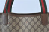 Authentic GUCCI Web Sherry Line Shoulder Tote Bag GG PVC Leather Brown H9240