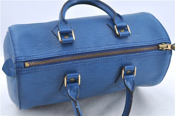 Authentic Louis Vuitton Epi Speedy 25 Hand Bag Blue M43015 LV H9253