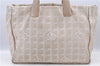 Authentic CHANEL New Travel Line Shoulder Tote Bag Nylon Leather Beige H9276