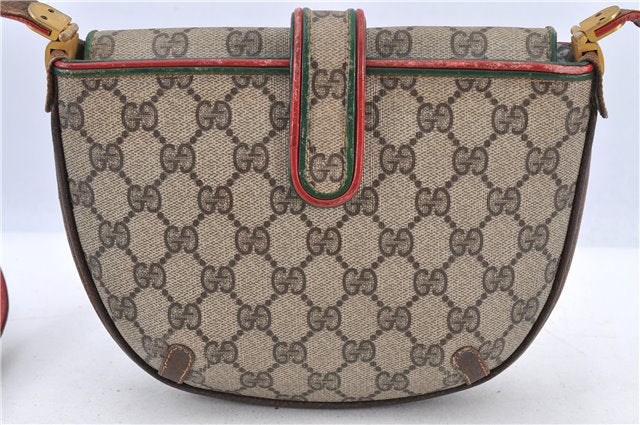 Authentic GUCCI Shoulder Cross Body Bag Purse GG PVC Leather Brown Red H9305