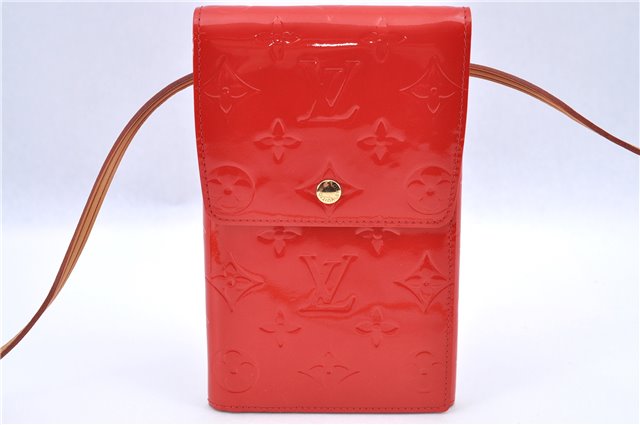 Authentic Louis Vuitton Vernis Walker Shoulder Cross Wallet Red M91153 LV H9310