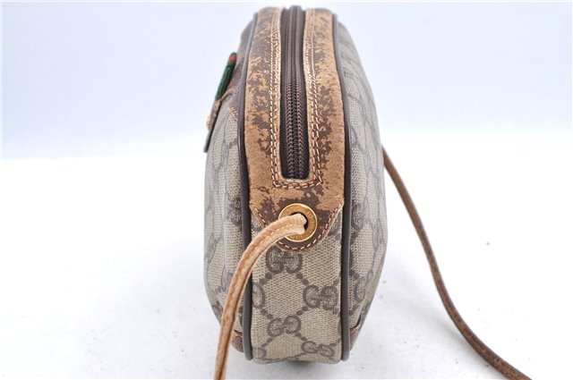 Authentic GUCCI Web Sherry Line Shoulder Cross Bag GG PVC Leather Brown H9312