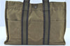 Authentic HERMES Fourre Tout MM Hand Tote Bag Canvas Khaki Green H9319