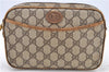 Authentic GUCCI Shoulder Clutch Bag Purse GG PVC Leather Brown Junk H9321