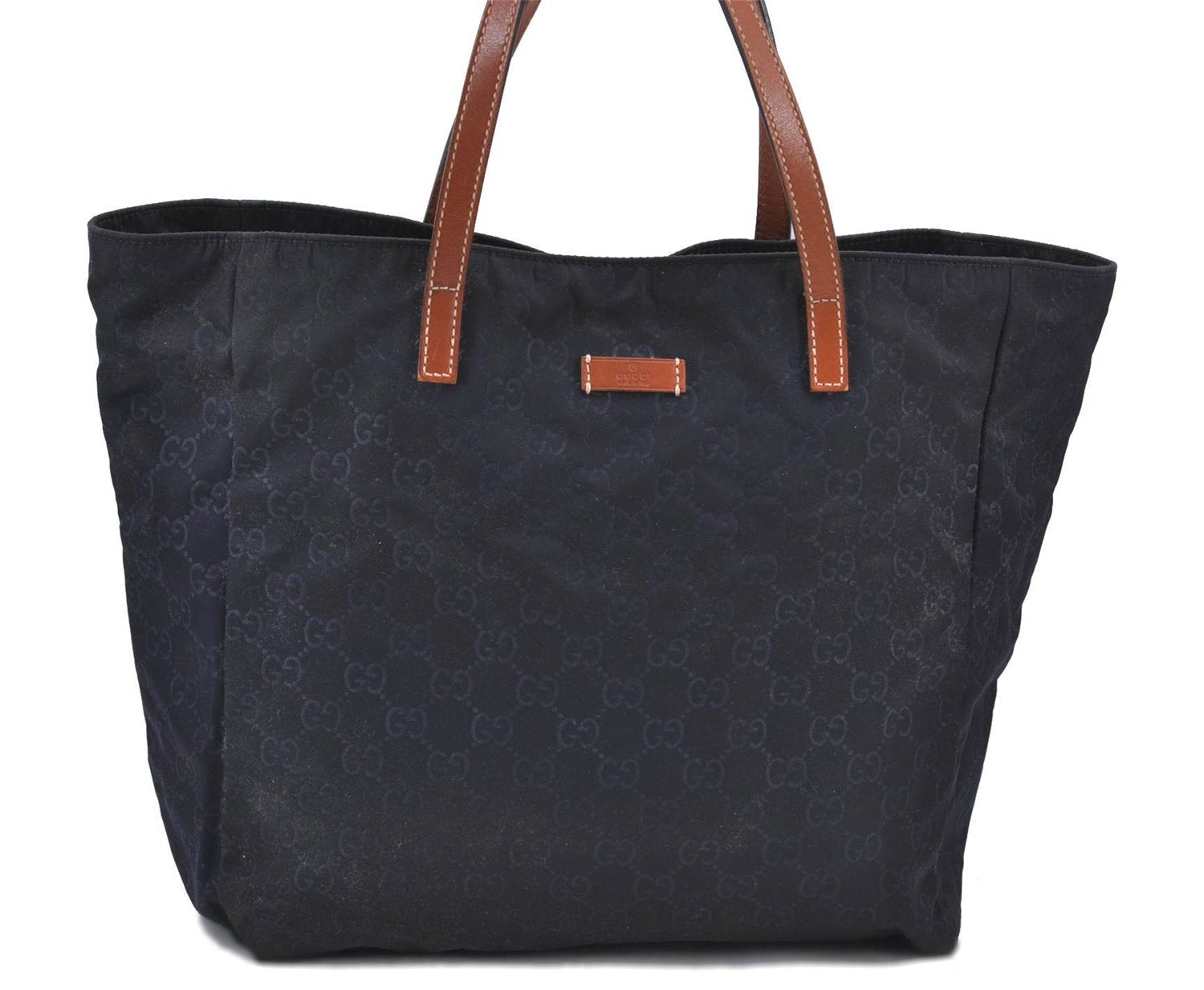 Authentic GUCCI Shoulder Tote Bag GG Nylon Leather 282439 Navy Blue Junk H9322