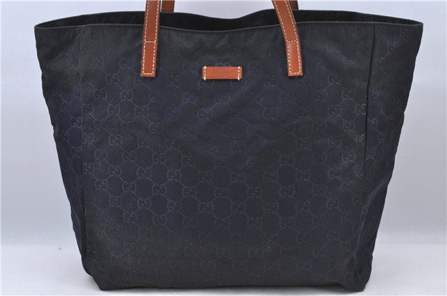 Authentic GUCCI Shoulder Tote Bag GG Nylon Leather 282439 Navy Blue Junk H9322