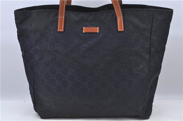 Authentic GUCCI Shoulder Tote Bag GG Nylon Leather 282439 Navy Blue Junk H9322