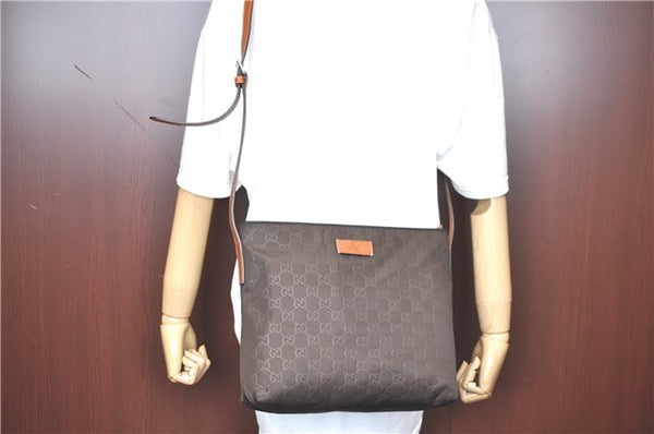 Authentic GUCCI Shoulder Cross Body Bag GG Nylon Leather 314529 Brown H9332