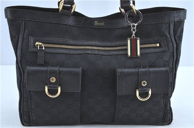 Authentic GUCCI Abbey Shoulder Tote Bag GG Canvas Leather 146247 Black H9338