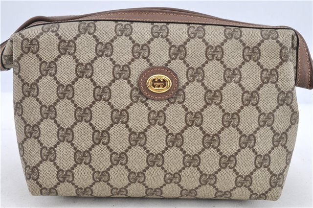 Authentic GUCCI Pouch Clutch Bag Purse GG PVC Leather Brown H9357