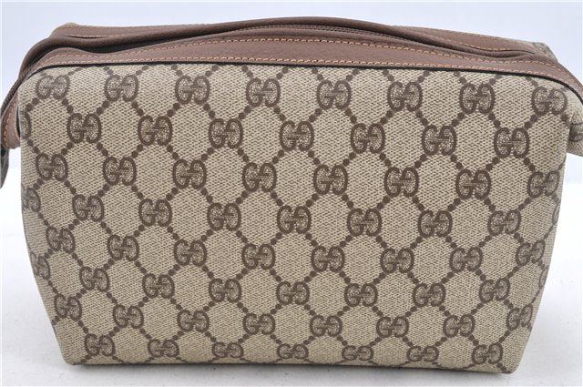 Authentic GUCCI Pouch Clutch Bag Purse GG PVC Leather Brown H9357