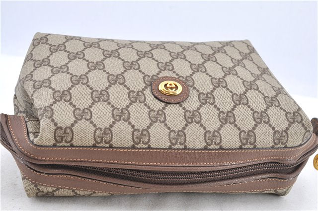 Authentic GUCCI Pouch Clutch Bag Purse GG PVC Leather Brown H9357