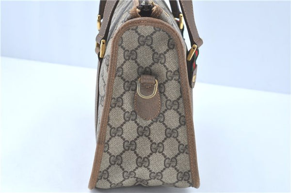 Authentic GUCCI Web Sherry Line Hand Bag Purse GG PVC Leather Brown Junk H9362