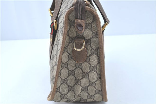 Authentic GUCCI Web Sherry Line Hand Bag Purse GG PVC Leather Brown Junk H9362