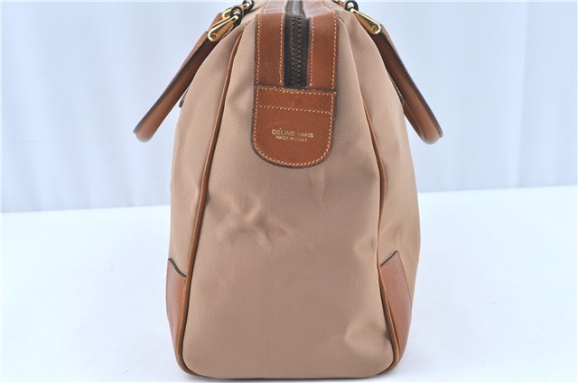 Authentic CELINE Hand Boston Bag Nylon Leather Beige Brown H9366