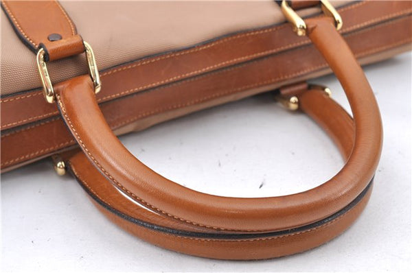 Authentic CELINE Hand Boston Bag Nylon Leather Beige Brown H9366