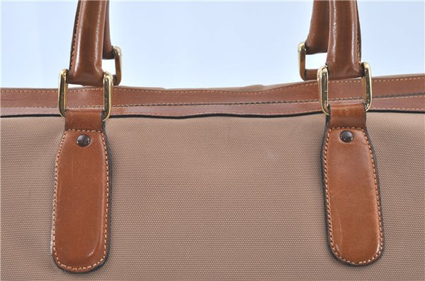 Authentic CELINE Hand Boston Bag Nylon Leather Beige Brown H9366