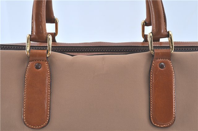 Authentic CELINE Hand Boston Bag Nylon Leather Beige Brown H9366